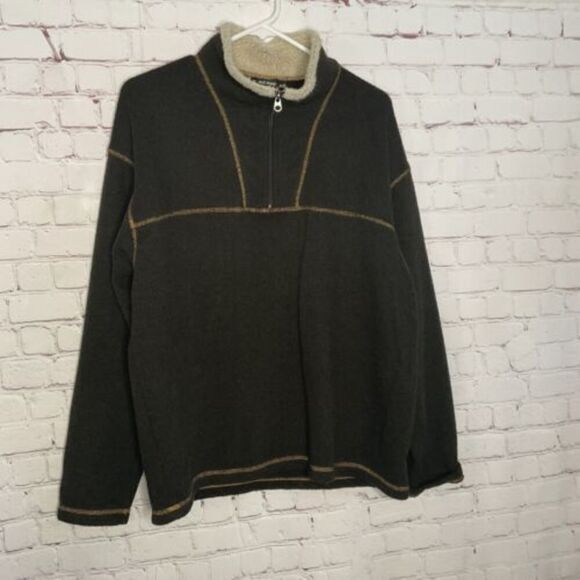 Kuhl Alfpaca Fleece Men's Medium M Fairy GreenGray 1/4 Zip Long Sleeve Sweater - Picture 3 of 8